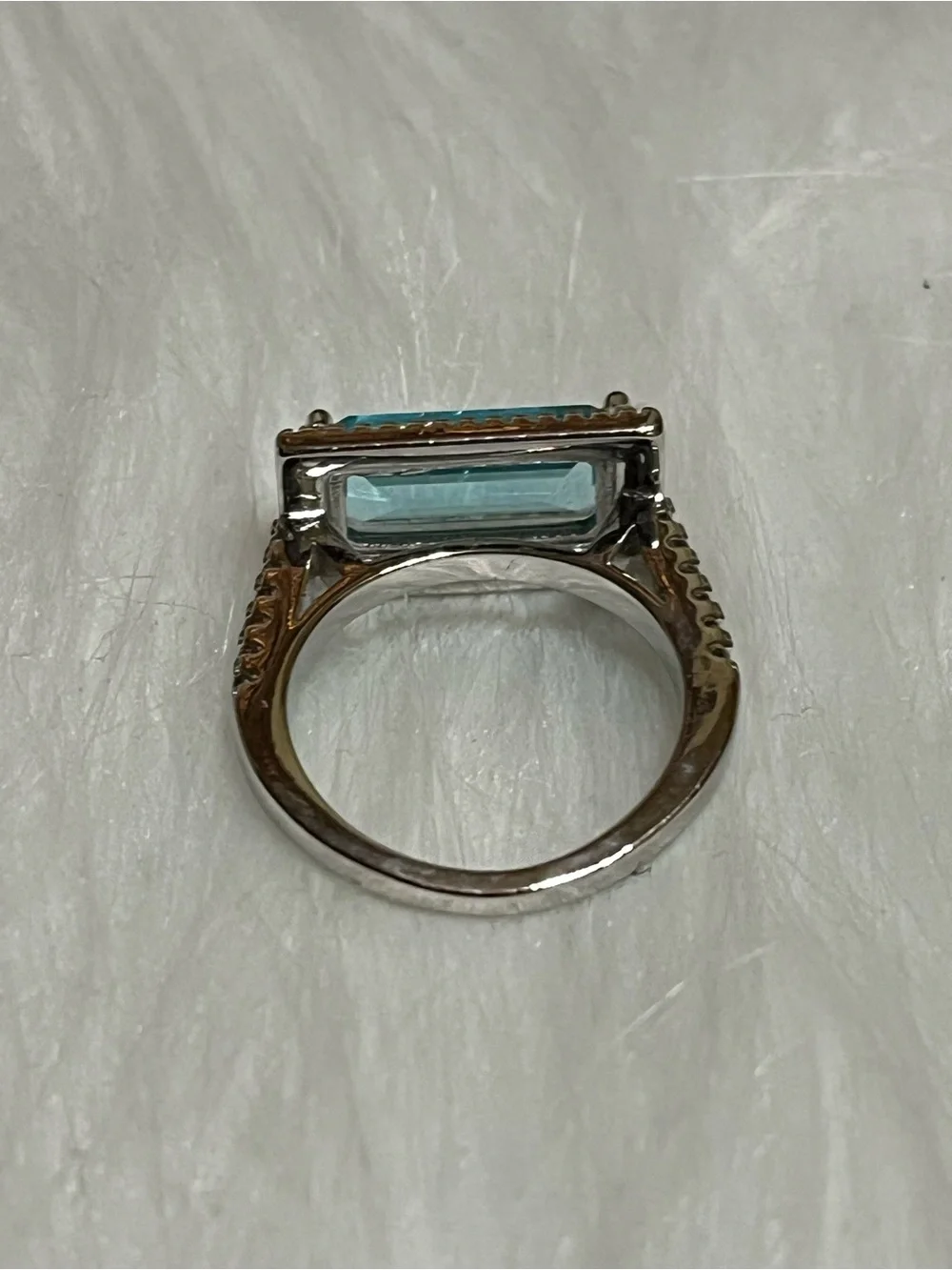 East To West Emerald Cut Aquamarine Ring